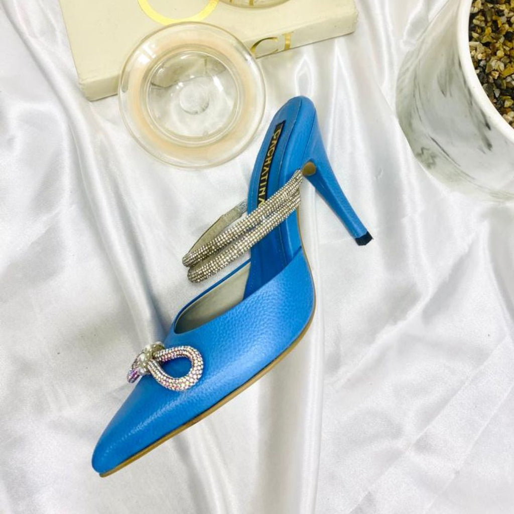 YULIA - CALZADO CACHATINA - ESTILETO MUJER - CUERO AZUL CIELO OSCURO - TACON 8.5 (11 CM)