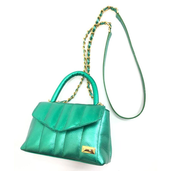 BOLSO CACHATINA - CITY BAG STORE - CUERO VERDE METALIZADO - CALZADO CACHATINA