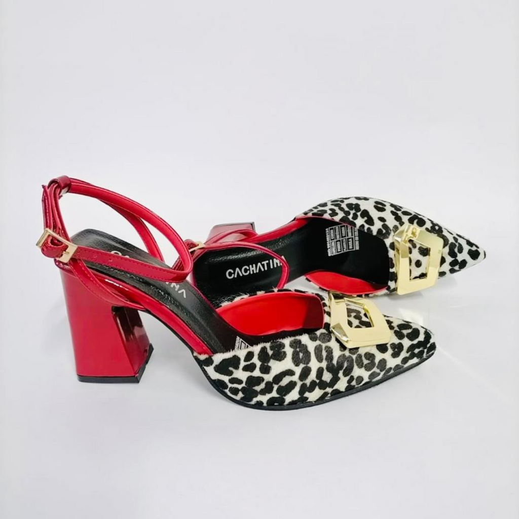 DOREEN - CALZADO CACHATINA - ESTILETO MUJER - CUERO ANIMAL PRINT X CHAROL ROJO/NEGRO - TACON 5.5 (7 CM)