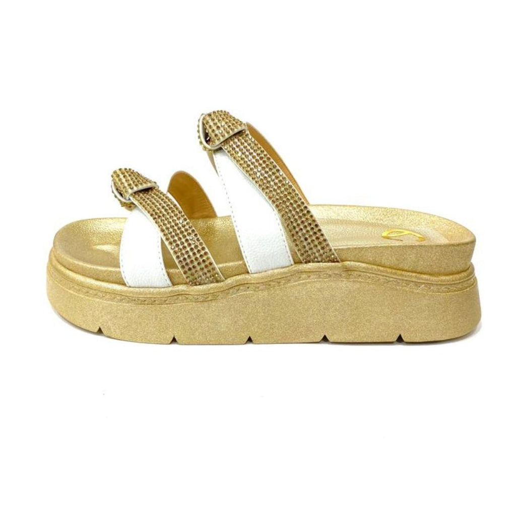 SANDALIA CANOA - PIGMENIA - COLOR DORADO X BLANCO - CALZADO CACHATINA