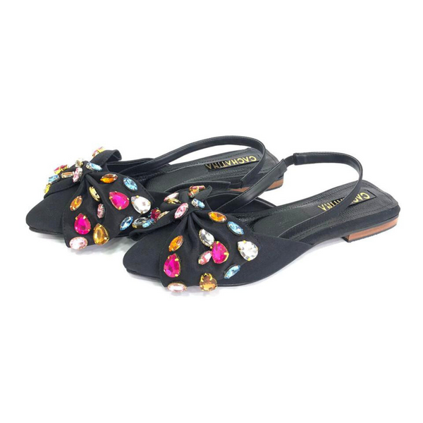 SANDALIA PLANA - BANDEN - TAFETAN NEGRO - CALZADO CACHATINA