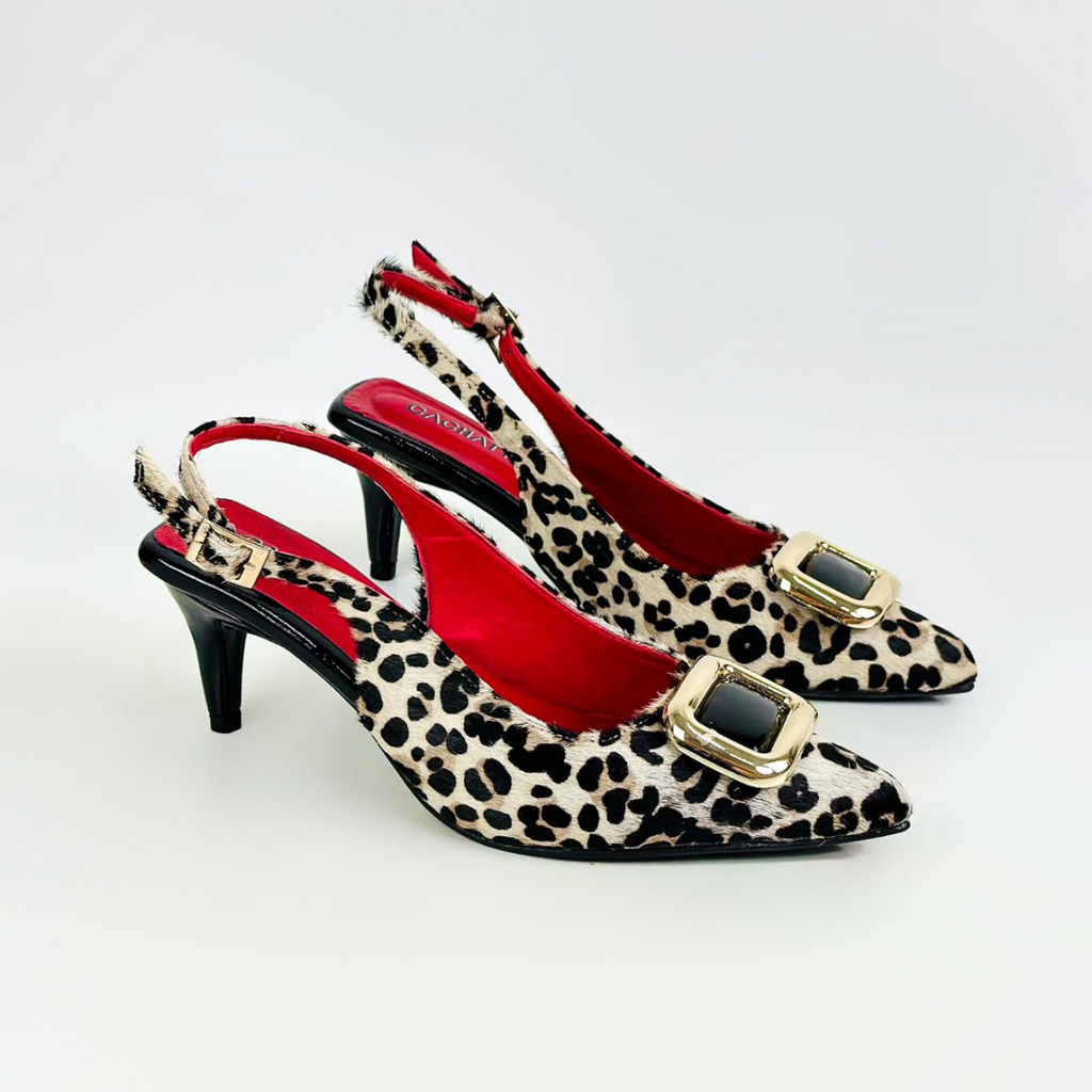 JUNCAL - CALZADO CACHATINA - ESTILETO MUJER - CUERO ANIMAL PRINT X ROJO/CHAROL NEGRO - TACON 5.5 (8 CM)