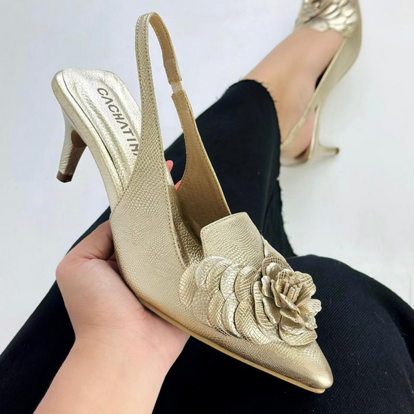 MARCELA - CALZADO CACHATINA - ESTILETO MUJER - CUERO DORADO - TACON 5.5 (7.5 CM)