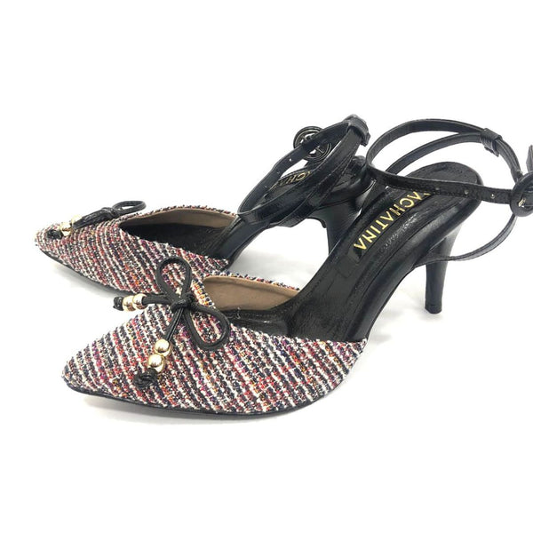 TACÒN - RAMI - 8.5 - CUERO NEGRO X TEX NEGRO/BLANCO - CALZADO CACHATINA