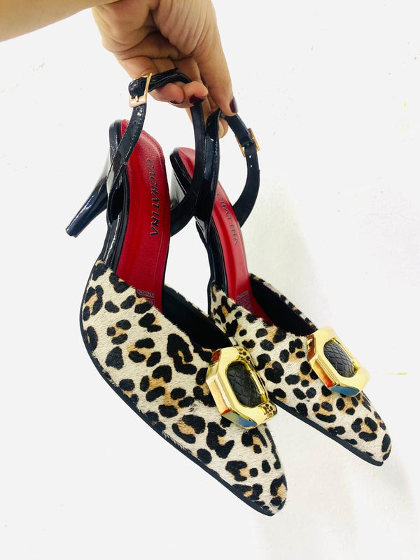 LEIRIN STORE - CUERO ANIMAL PRINT X NEGRO/ROJO - TACON 7.5 (10 CM) - CALZADO CACHATINA - ESTILETO MUJER