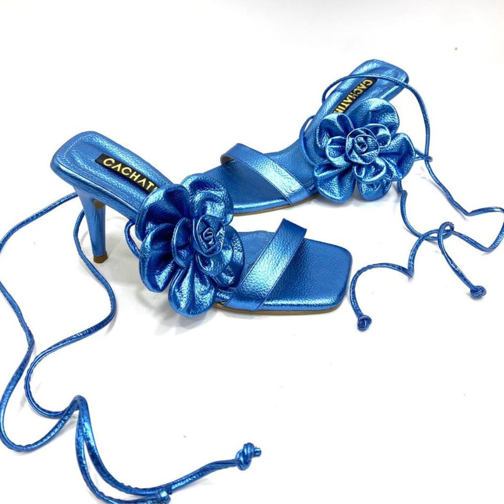 TACON - SEXY FLOWER - 7.5 - CUERO AZUL METALIZADO - CALZADO CACHATINA