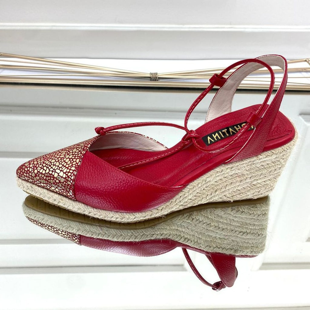 PLATAFORMA - TIZIANA - ALTURA 5 Y MEDIO - CUERO ROJO - CALZADO CACHATINA