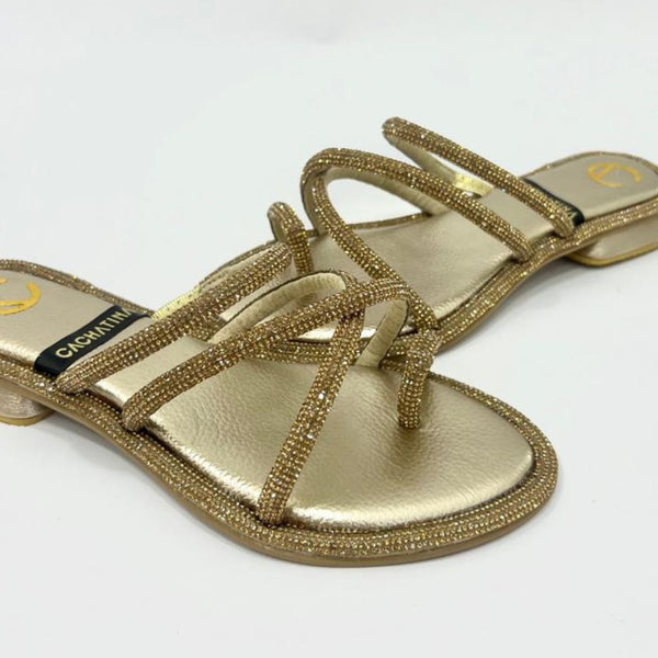 SANDALIA PLANA - SAMARA - DORADO - CALZADO CACHATINA