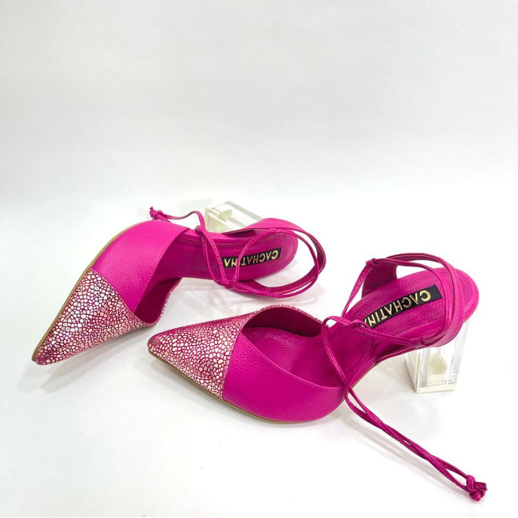 OPRA - CALZADO CACHATINA - ESTILETO MUJER - CUERO FUCSIA X DORADO - TACON 7.5 (10 CM)